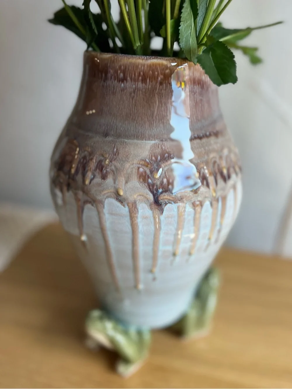Vintage Studio Pottery Frog Foot Vase Handmade Ceramic Art Cottagecore Woodland
